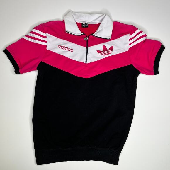 Vintage Adidas Short Sleeve Pink Quarter Zip Shirt M - Picture 1 of 4